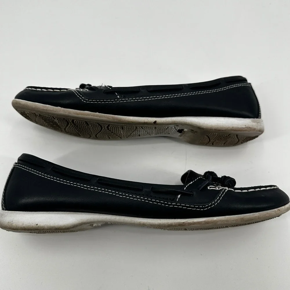 Sebago Women Black Leather‎ Boat Shoes Slip On Loafers Size 9.5